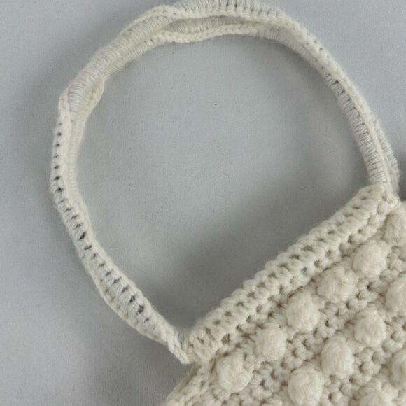 Vintage White Handmade Knitted Mini Handbag Clutch - Picture 4 of 6